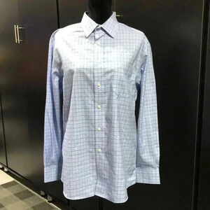 JoS.A.BANK Traveler tailored fit 100% cotton, blue/white check shirt size M